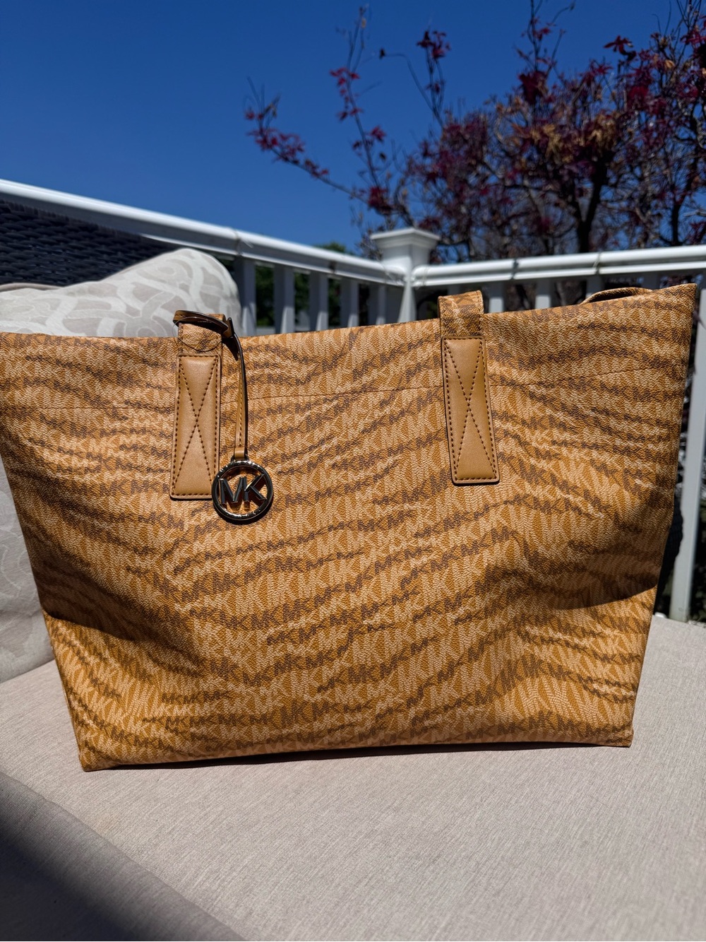 Michael Kors Yellow (Tan) Orange (Brown) Logo-Print Tote/Shoulder Bag Large/XL